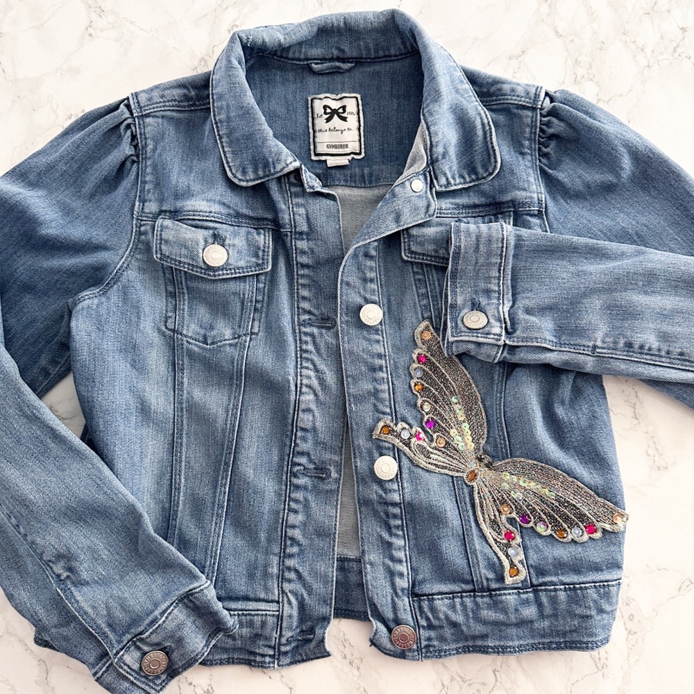 Gymboree Sequin Butterdly Cotton Long Sleeve Blue Denim Jacket Kids Size Large